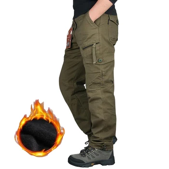 Pantalones de lana de invierno para hombre, monos de trabajo térmicos cálidos de camuflaje negro, pantalones de carga tácticos deportivos, pantalones de senderismo americanos