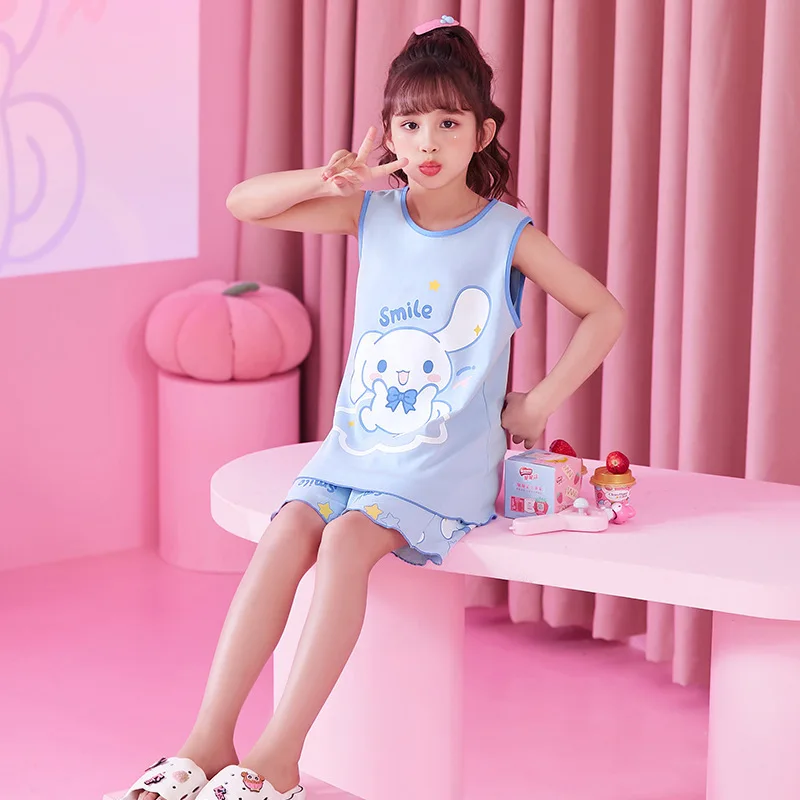 Summer New Girl Set Baby Combed Cotton Vest Set Little Girl Cartoon Sleeveless Home Fury