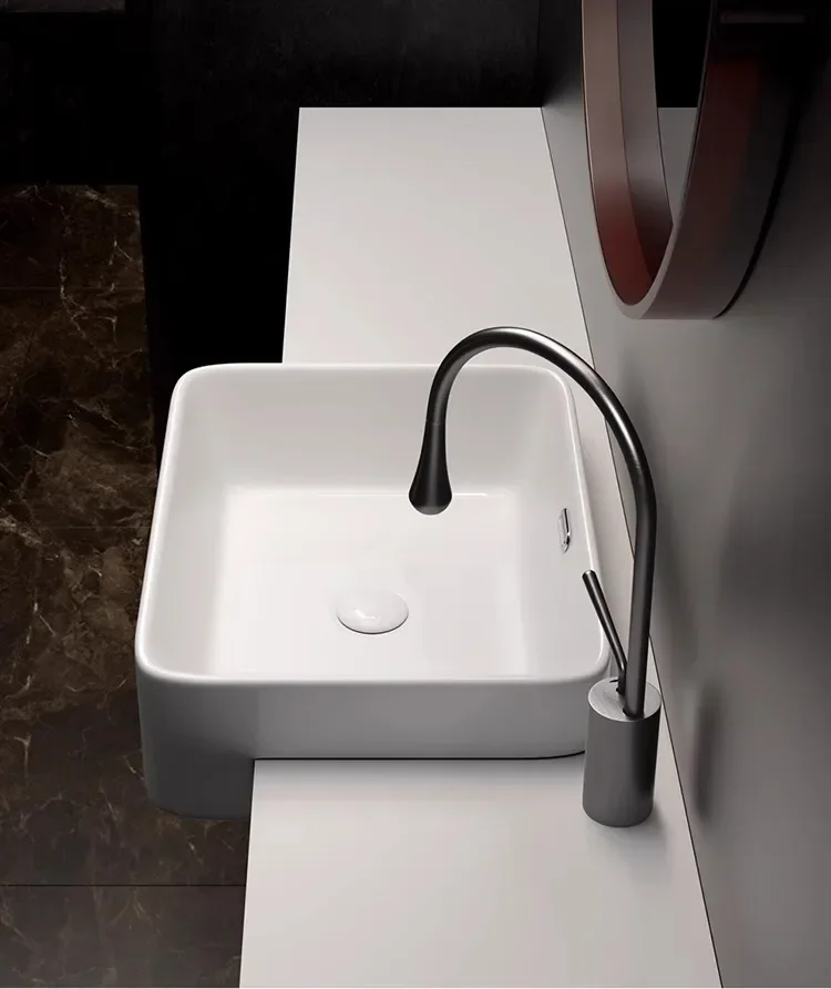 Semi-recessed, countertop basin, square ceramic countertop basin, wash basin