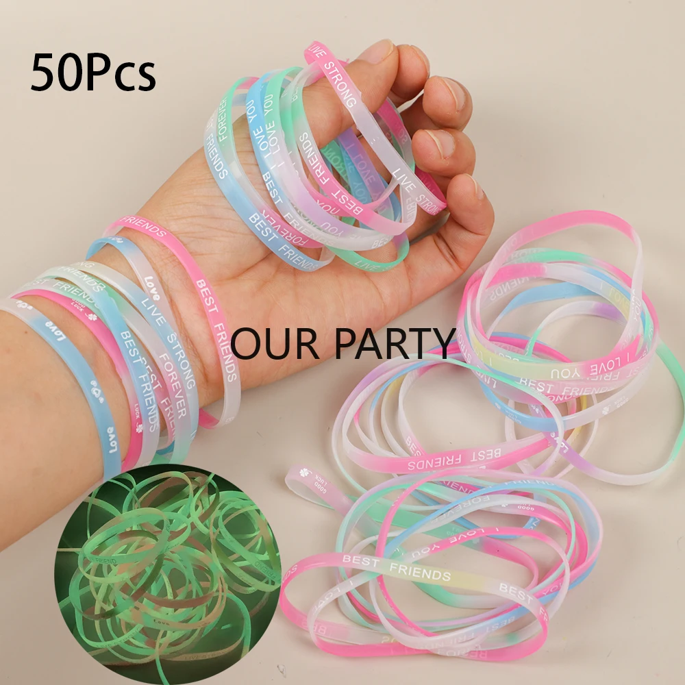 50 Uds. Pulsera de silicona fluorescente de 5mm para niño niña cumpleaños fiesta favores actividades regalos deportivos recuerdos rellenos de piñata