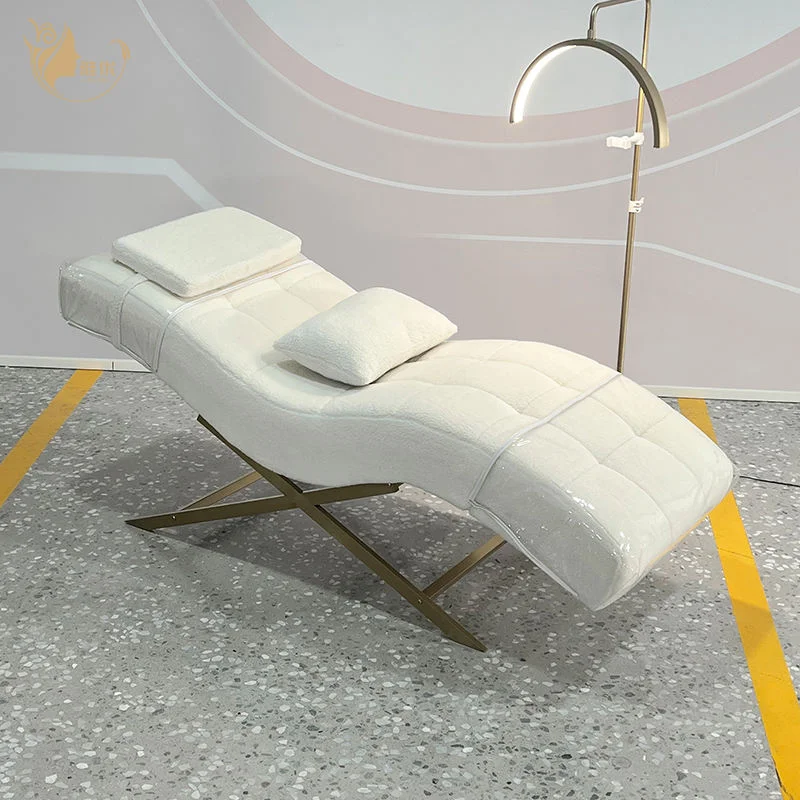 Ergonomic Curved Lash Bed Tufted Facial Chair Gold X-Frame Massage Table Esthetician Medical Spa Salon Furniture Equipment