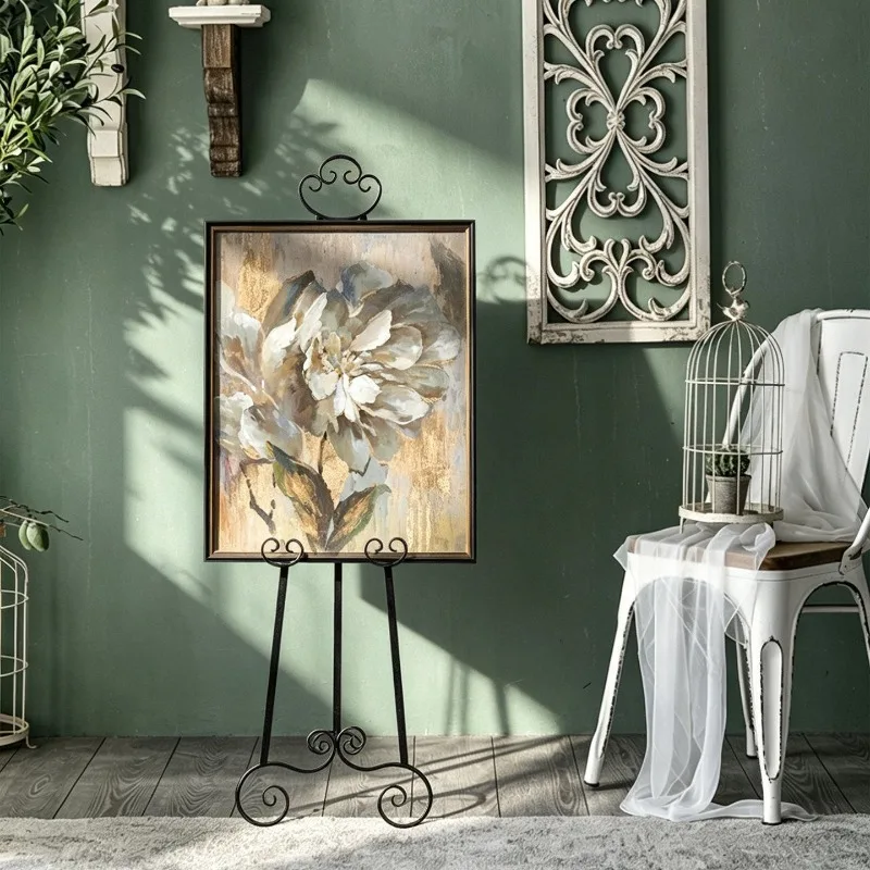 French retro wrought iron oil painting rack, adult photo frame rack floor bracket, display rack poster rack, photo bracket