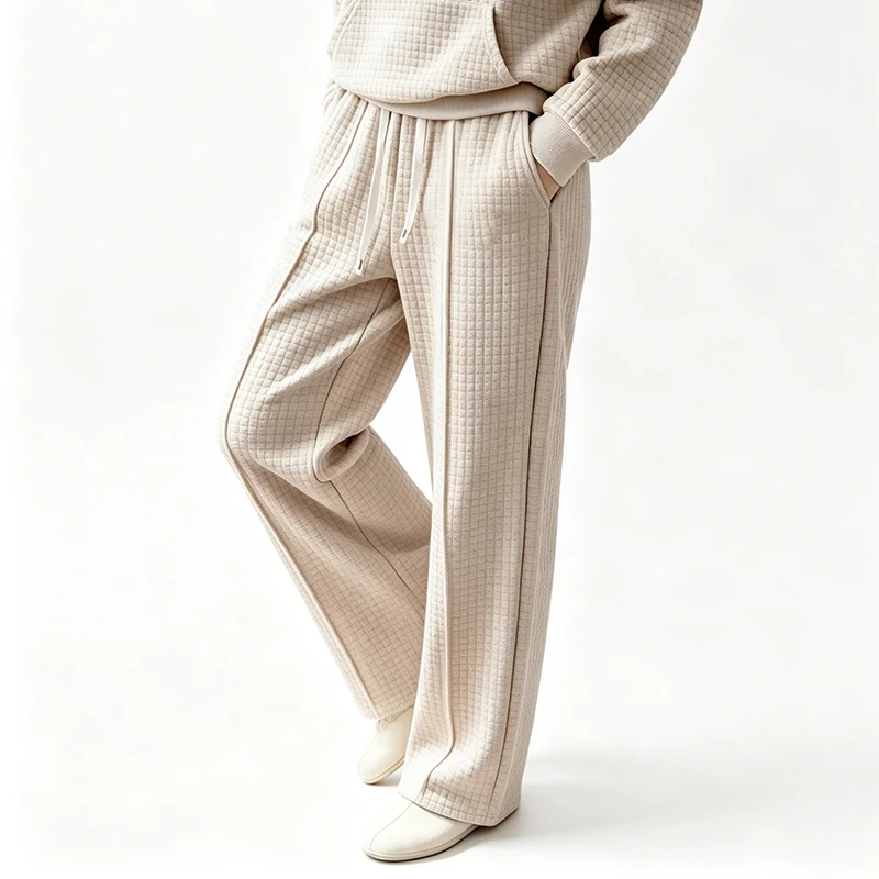 Men Knit Wide Leg Pants Elastic Drawstring Waist Loose Fit Straight Trousers Daily Casual Outdoor Home Vacation Sweatpants