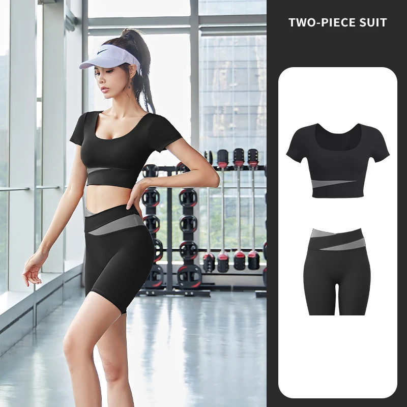 

Yoga Set Women Clothing Sport Suit Crop Top High Waist Sport Shorts Athletic 2 Piece Gym Set Workout Outfits Sportswear