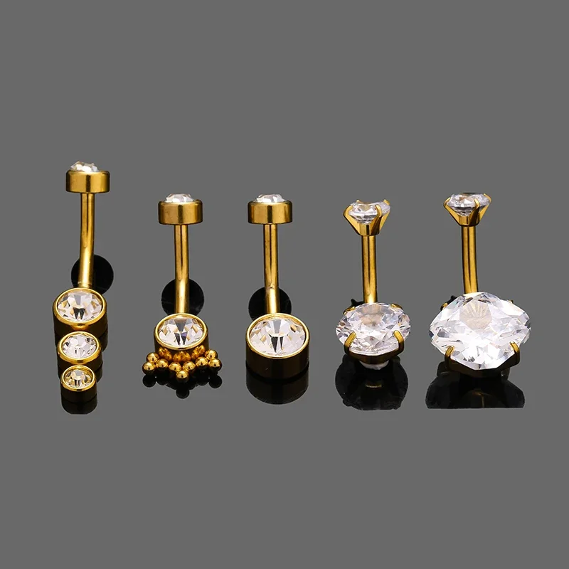 1PC 14G 316L Stainless Steel Belly Piercing Jewelry Inlaid with Zircon Belly Button Ring Human Fashion Piercing Jewelry