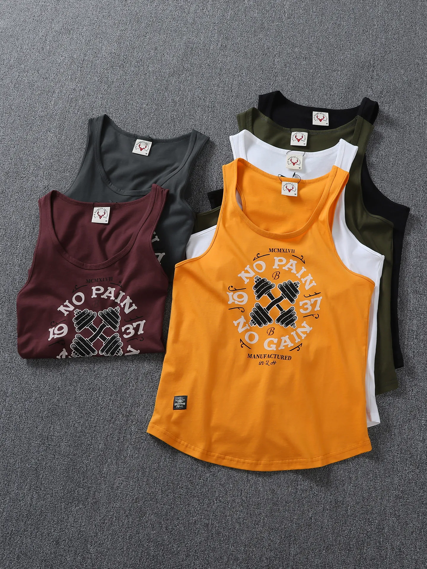 Summer New American Retro Sleeveless O-neck Letter Dumbbell Printed T-shirt Men's Casual Sports Fitness Basketball Vest Tops