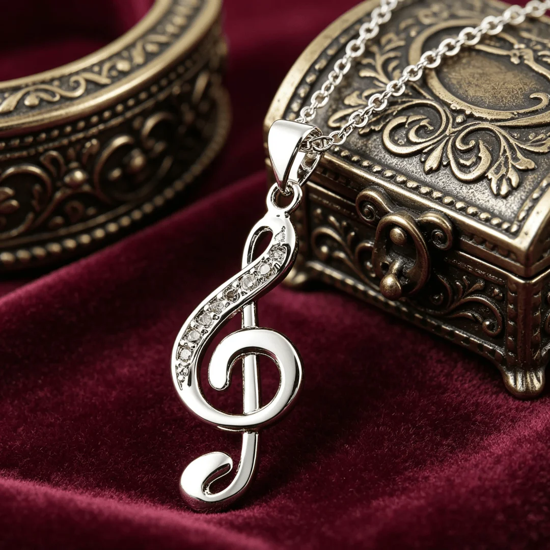 Wedding Party Jewelry 925 Sterling Silver Trend Music Symbol Pendant Necklace Women Stone Female Fashion