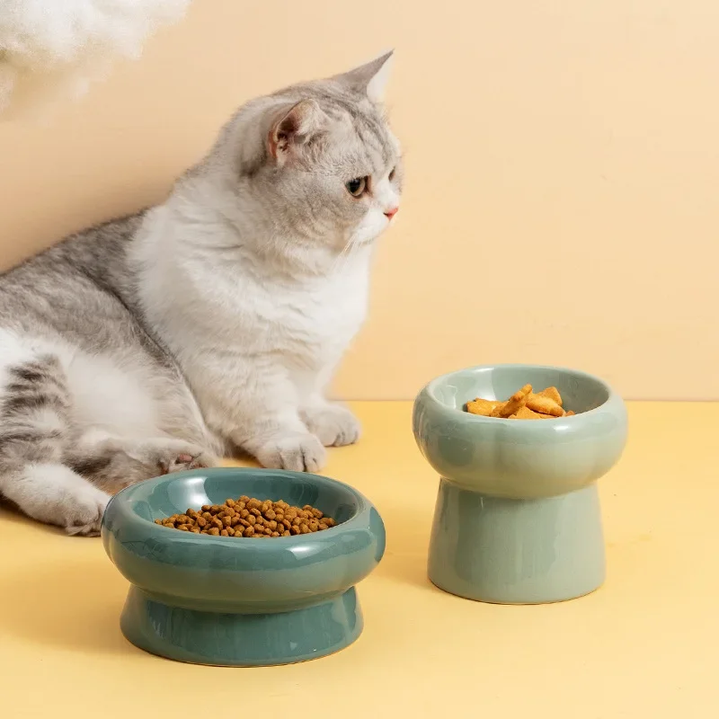 High Foot Ceramic Pet Bowl Protect The Cervical Spine for Cat Dog Ceramic Bowl Pet Drinking Bowl Petals Cat Feeder Pet Supplies