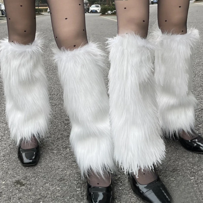 Women Faux Fur Leg Warmers Boot Covers Y2K Fall Leggings JK Boots Stocking Lolita Punk Boot Cover Winter Fur Foot Warming Cover