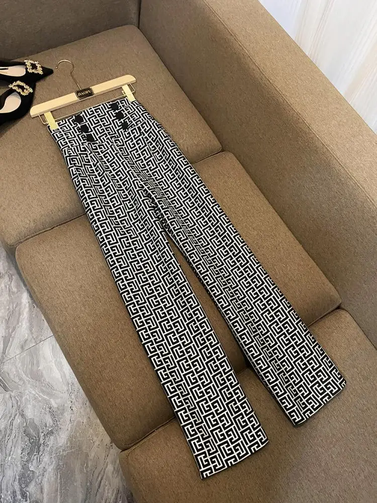 2025 New Celebri Personalized Geometric Pattern Embroidered Suit Pants Formal Trousers A7070 High Waist Long Pants