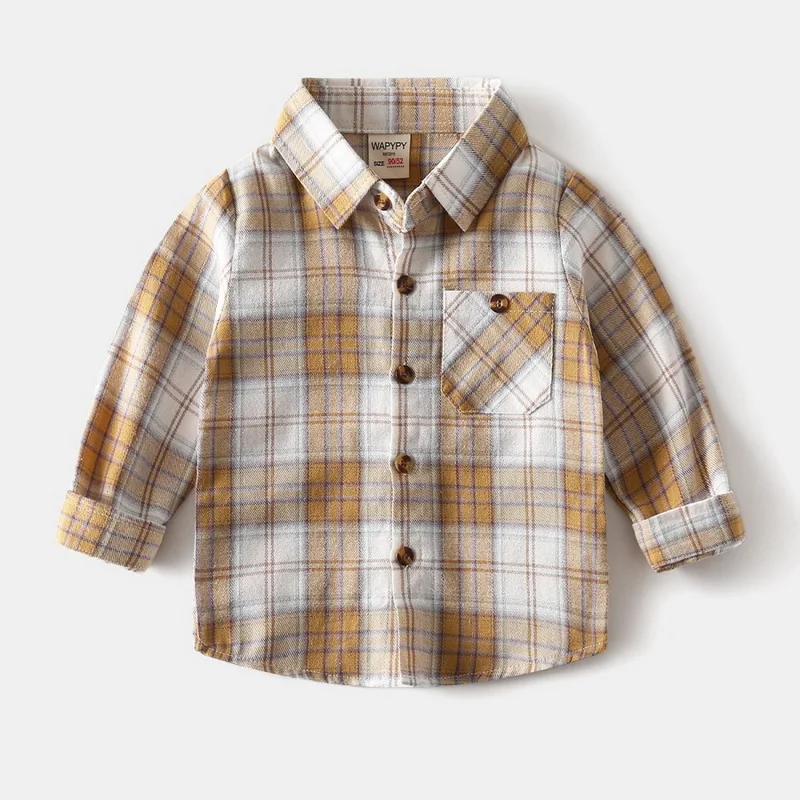 Spring Autumn Kids Baby Boys Cotton Clothes Shirt Toddler Girls Long Sleeve Tee Clothing Children Plaid Shirt Children 2-8Year