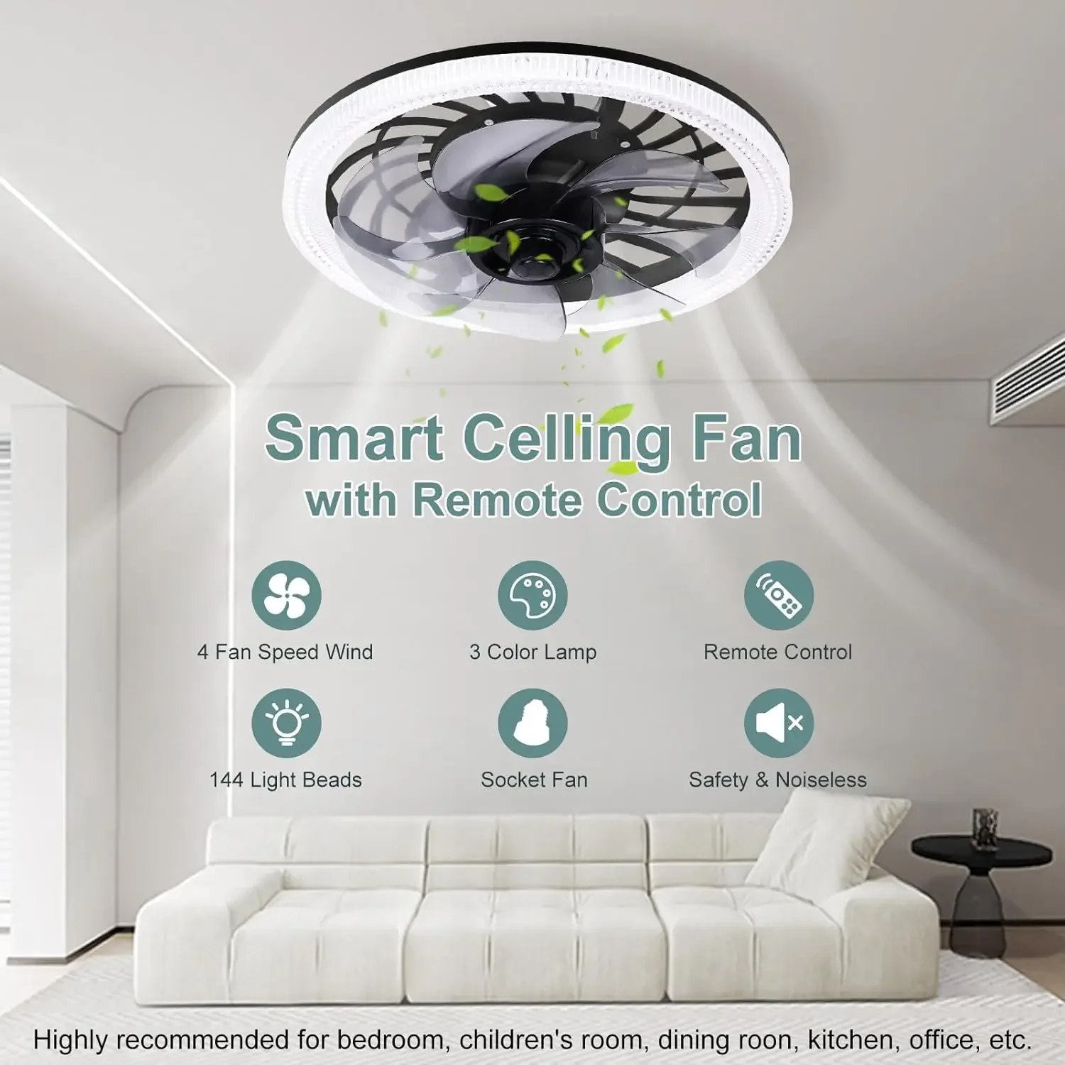 Ventilatori da soffitto moderni E27 Ventilatore da soffitto silenzioso dimmerabile con telecomando a LED con luce per la cucina di casa