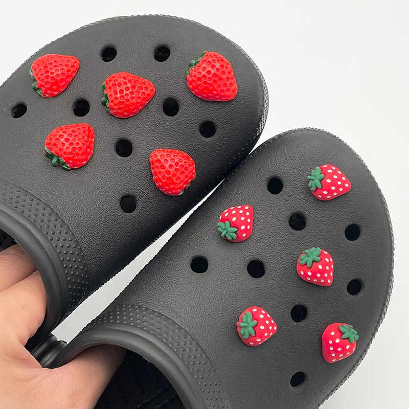 

10Pcs Cute Strawberry 3D Shoe Decoration Charms For Women Slippers Sandals Original Design Fruit Shoe Pins Fit Clogs Accessories