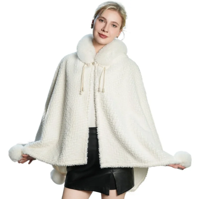 

ZXRYXGS 2025 New Temperament Trend White Shawl Autumn Winter Clothing Faux Fur Cloak Elegant Fashion Women Jackets
