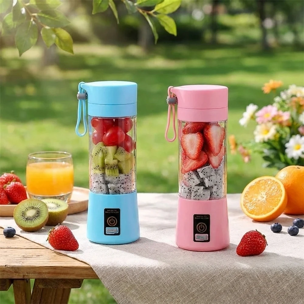 Portable USB Charging Electric Juice Extractor Cup Automatic Mini Juicer with 6 Leaf Blade Rechargeable Fruit Blender Cup for Ho