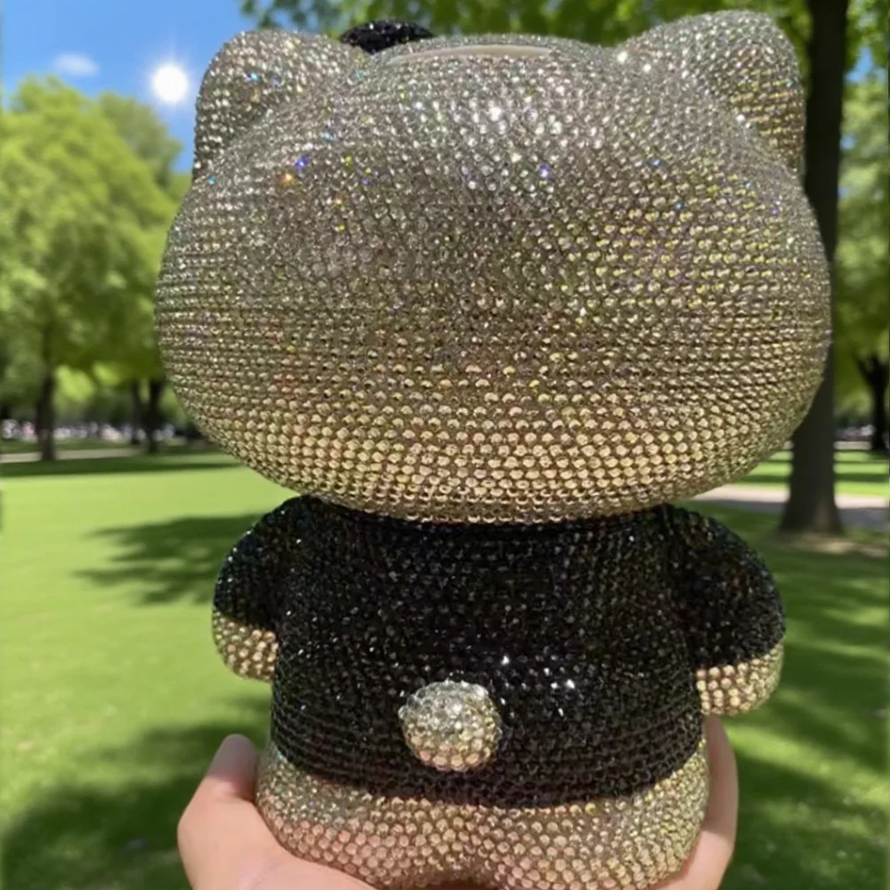 Desktop decora Hello kitty Handmade Coin Storage Box Rhinestones Crystal Bank Money Boxes Storage Kids Home Decor Money GiftUU77