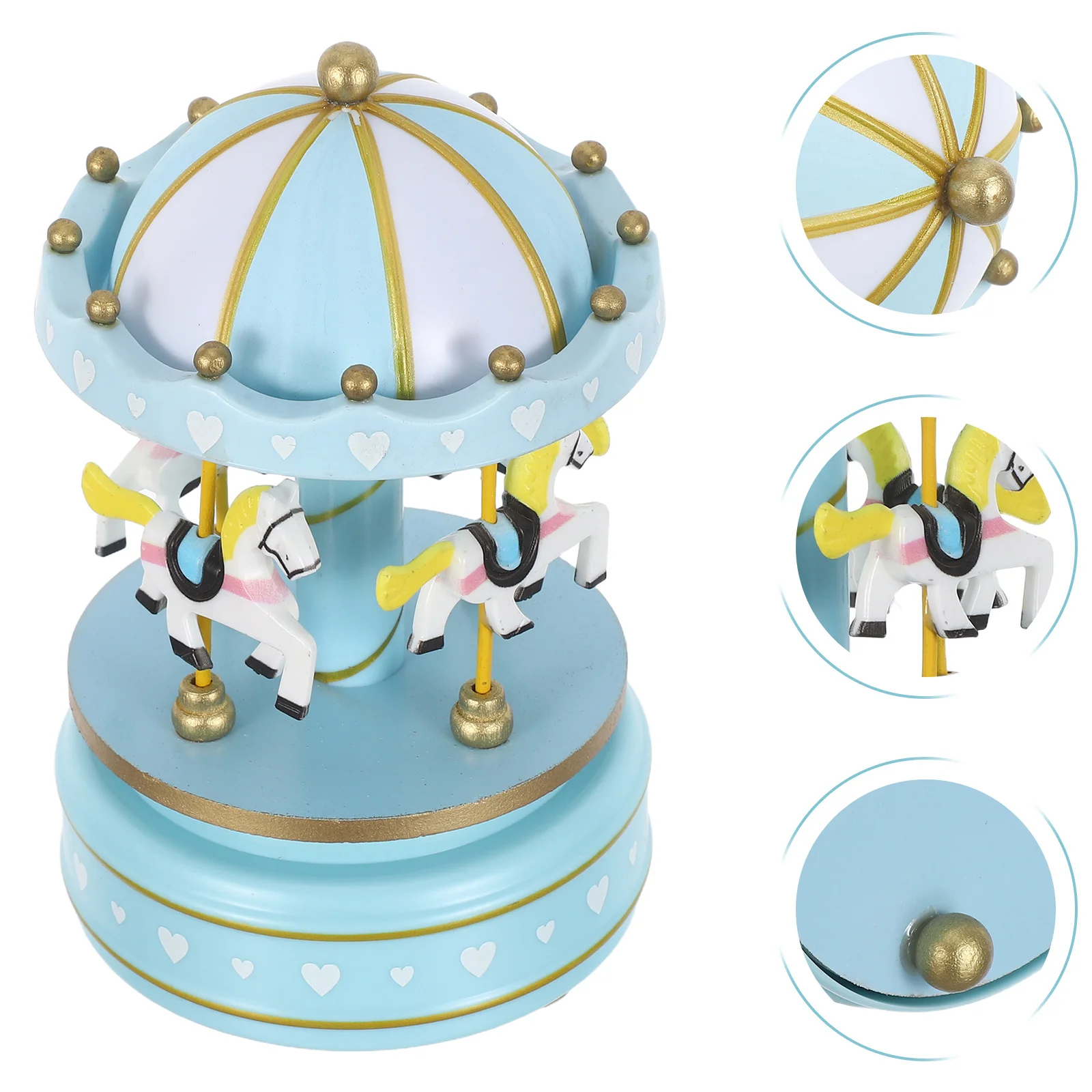 

Rotating Wooden Carousel Music Box Sky- Elevating Horses Mechanical Musical Holiday Tabletop Ornament