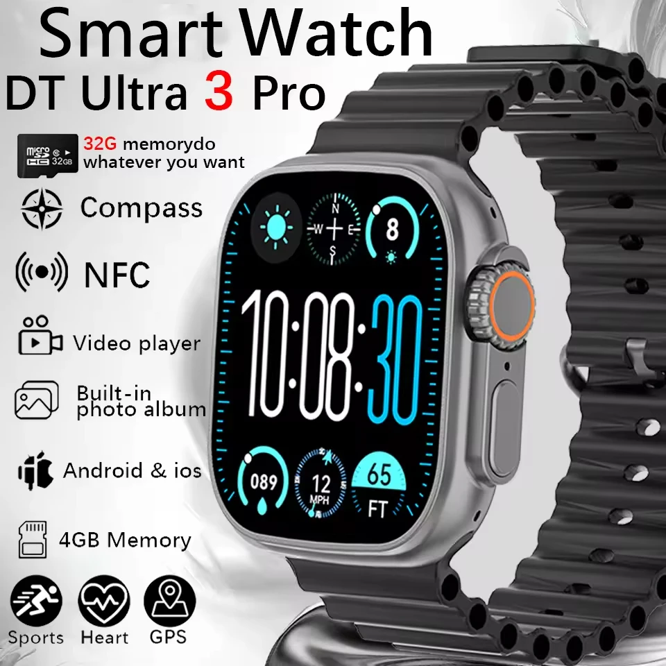 

DT Ultra 3 Смарт-часы Amoled Экран 4 ГБ MP3 MP4-плеер Bluetooth Обмещение сети Приложение Магазин ChatGPT Smart AI Watch Man Sportwatch