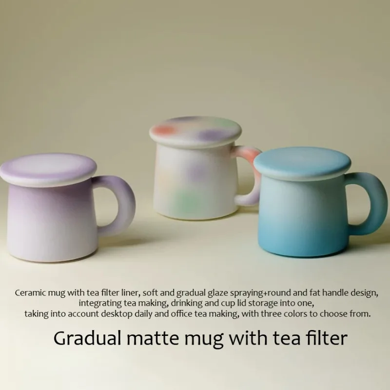 Scrubbed ceramic tea cup with lid mug office cup personal special teacup coffee cup