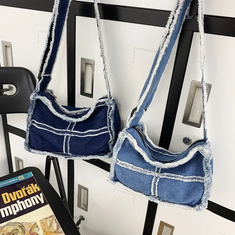 

Denim Women's Bag Eco Reusable Men Distress Handbags Canvas Shopping Travel Shoulder Bags Unisex Jeans Crossbody Bag Shoppers