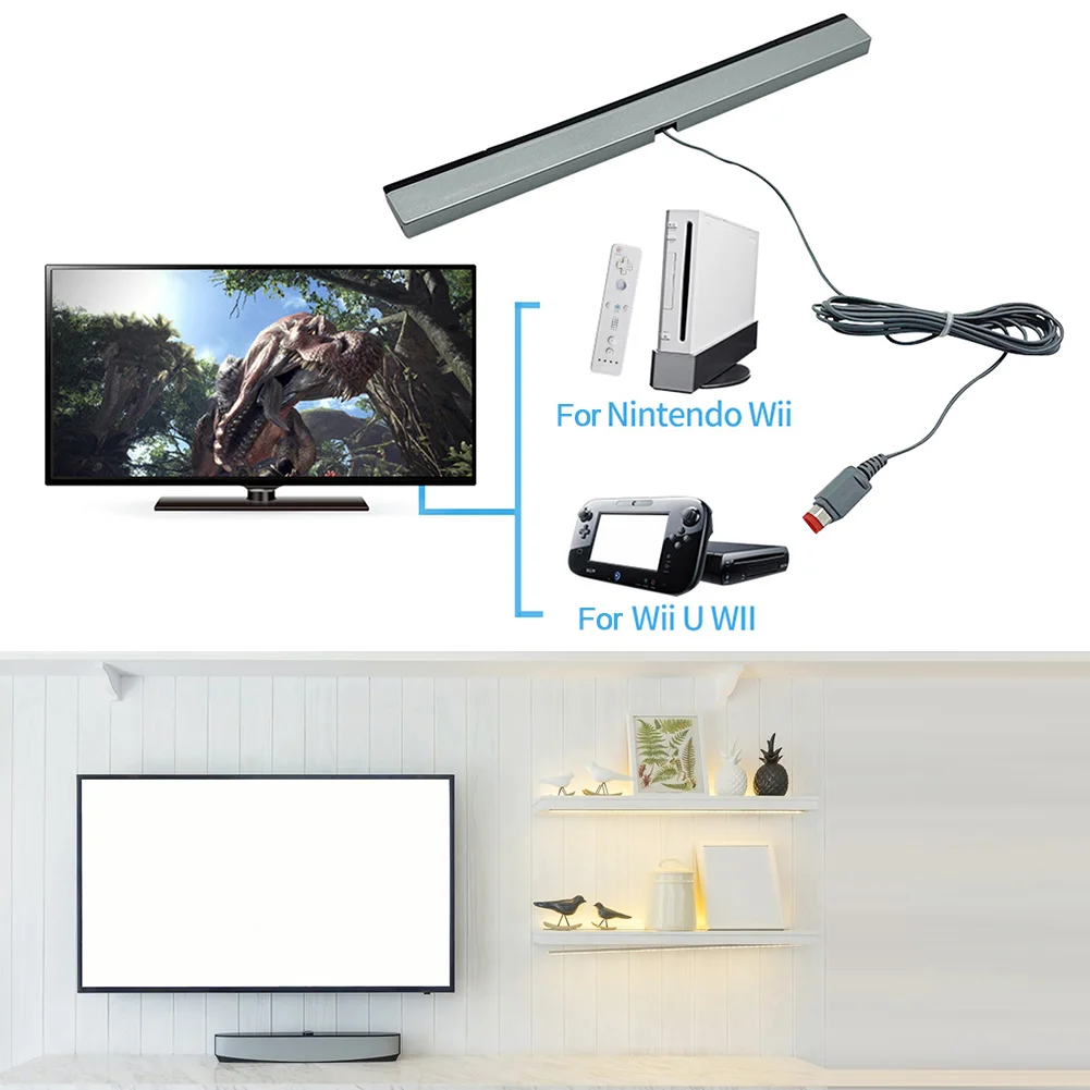 Wired Motion Sensor Receiver with Extension Cord Wired Motion Sensor Bar Wired Remote Sensor Bar for Nintendo Wii Wii U Console
