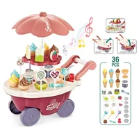 Montessori Toddler Toys Food Ice Cream Kitchen Toys Pretend Play Ice Cream Cart with Storage Trolley Toy Set for Children Gifts