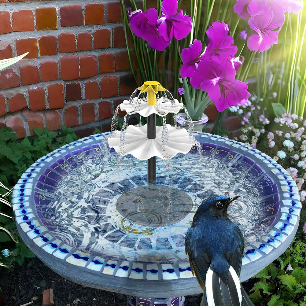 

Solar Water Pump Solar Bird Bath Fountain With 2 Charging Methods 4 Nozzles 10W Solar Collector 3-tier Waterfall Fountain