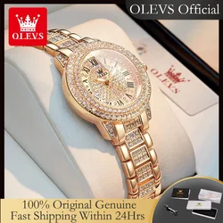 OLEVS-Montre à quartz entièrement diamant pour femme, or rose, acier inoxydable, étanche, haut de luxe élégant, montre-bracelet pour femme, original, 9943