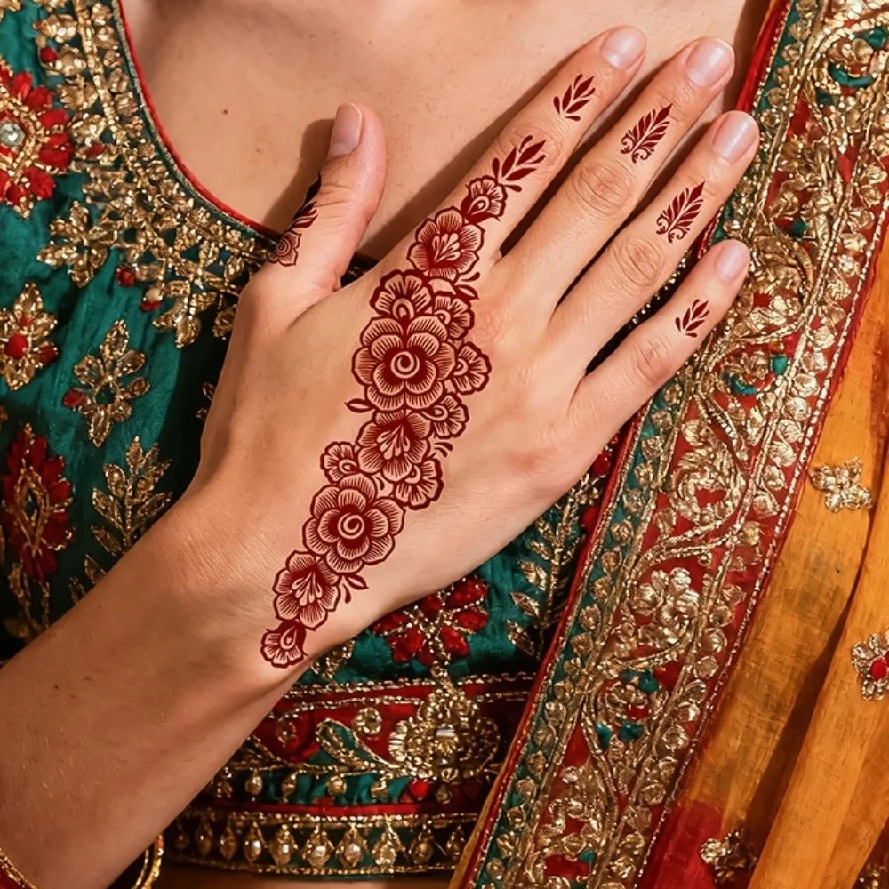 9pcs Water Transfer Decals Henna Tattoo Stickers Fake Instant Henna Temporary Tattoo Waterproof India Mehndi Flower