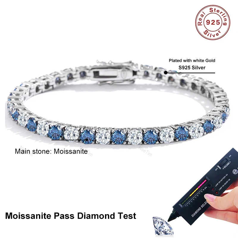 Gelang Tenis Moissanite Biru d - Moissanite Tennis Bracelet 925 Sterling ulasan dan harga