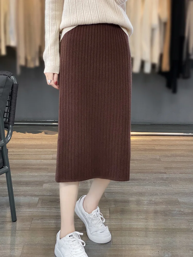 New Women 100% Merino Wool Skirt Office Lady Grace Style A-Skirt Spring Autumn Winter Soft Pure Wool Long Skirts