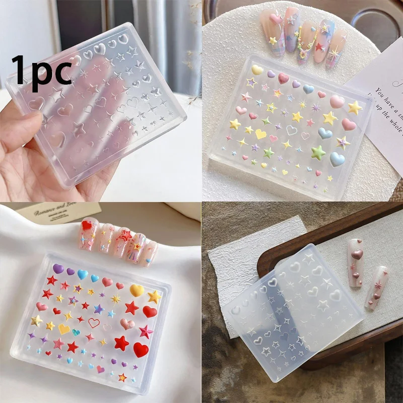 VP New Transparent Manicure Template for Decorative Nail Trinkets Novel 3D Silicone Mold for Heart Star Pentagram Nail Artistry