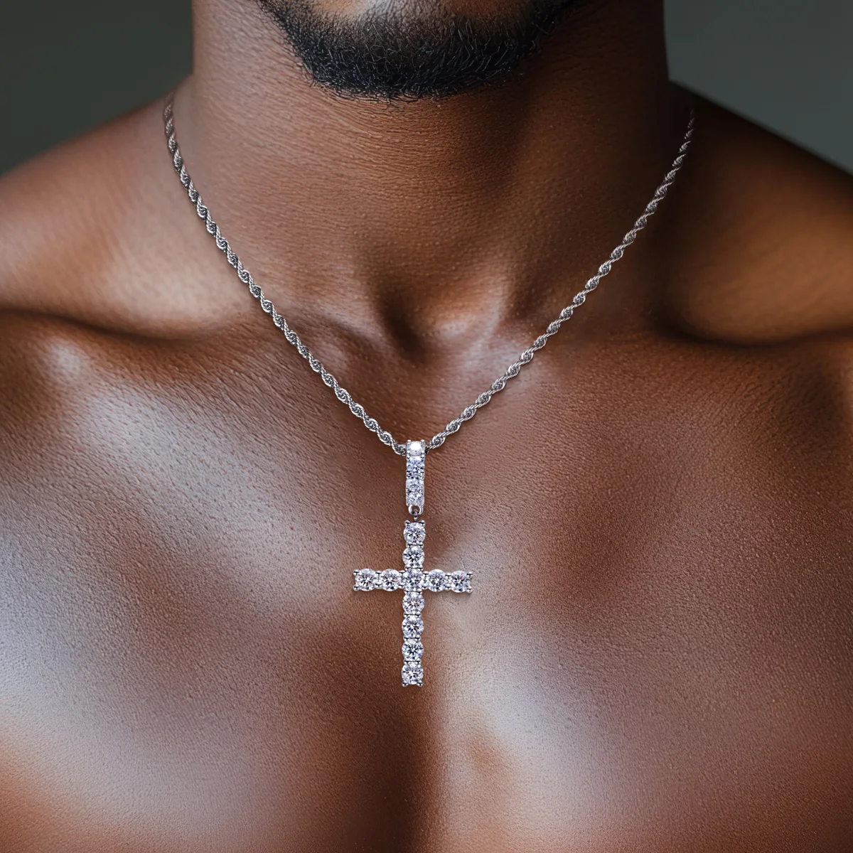 6.7 CTTW D Color VVS1 Moissanite Cross Layered Necklace S925 Sterling Silver Hip‑Hop Trendy Street Fine Jewelry Daily Wear Gift for Men
