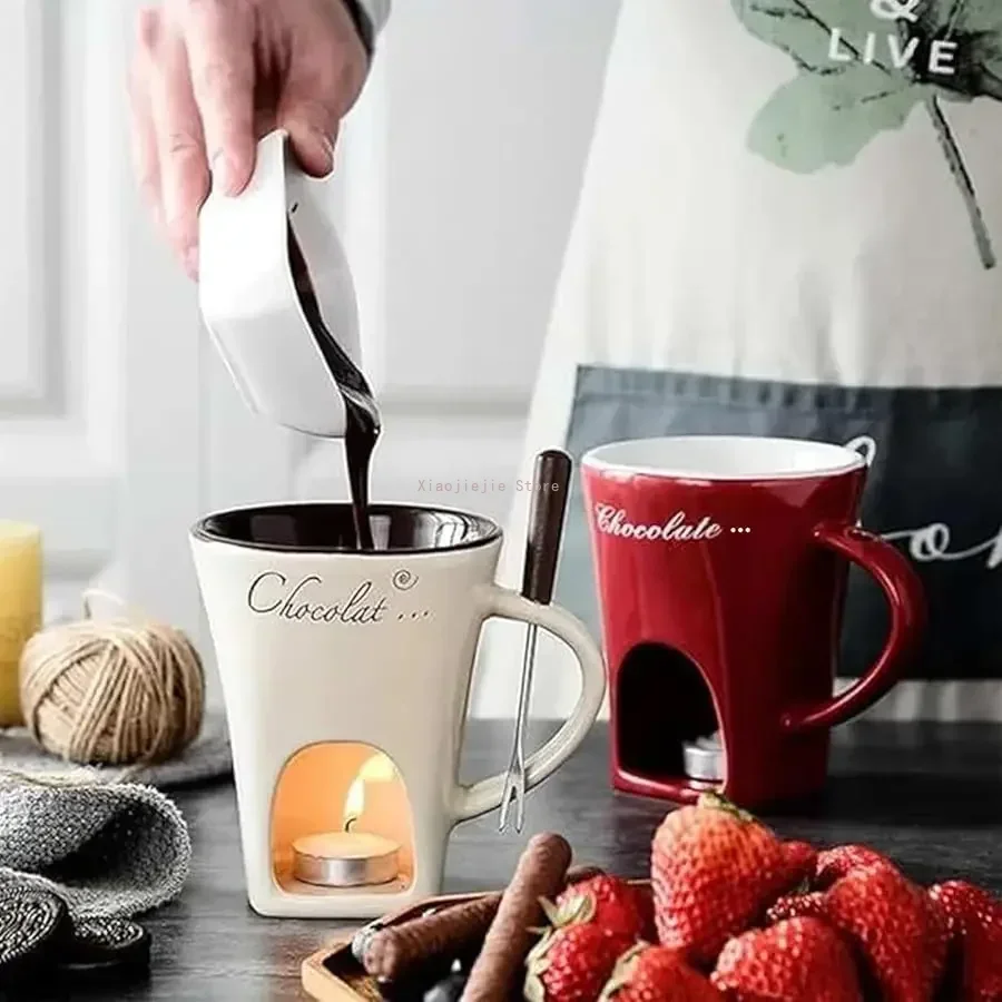200ml Multi-color Ceramic Chocolate Melting Cup Tealight Fondue Mug Mini Dessert Pot for Holiday Party Bar Table Decor