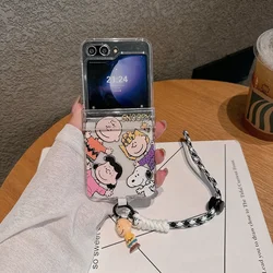 Cute Cartoon Snoopy Charlie Brown Transparent Phone Case For Samsung Galaxy Z Flip 6 5 Cases Soft TPU Back Cover For Z Flip 3 4