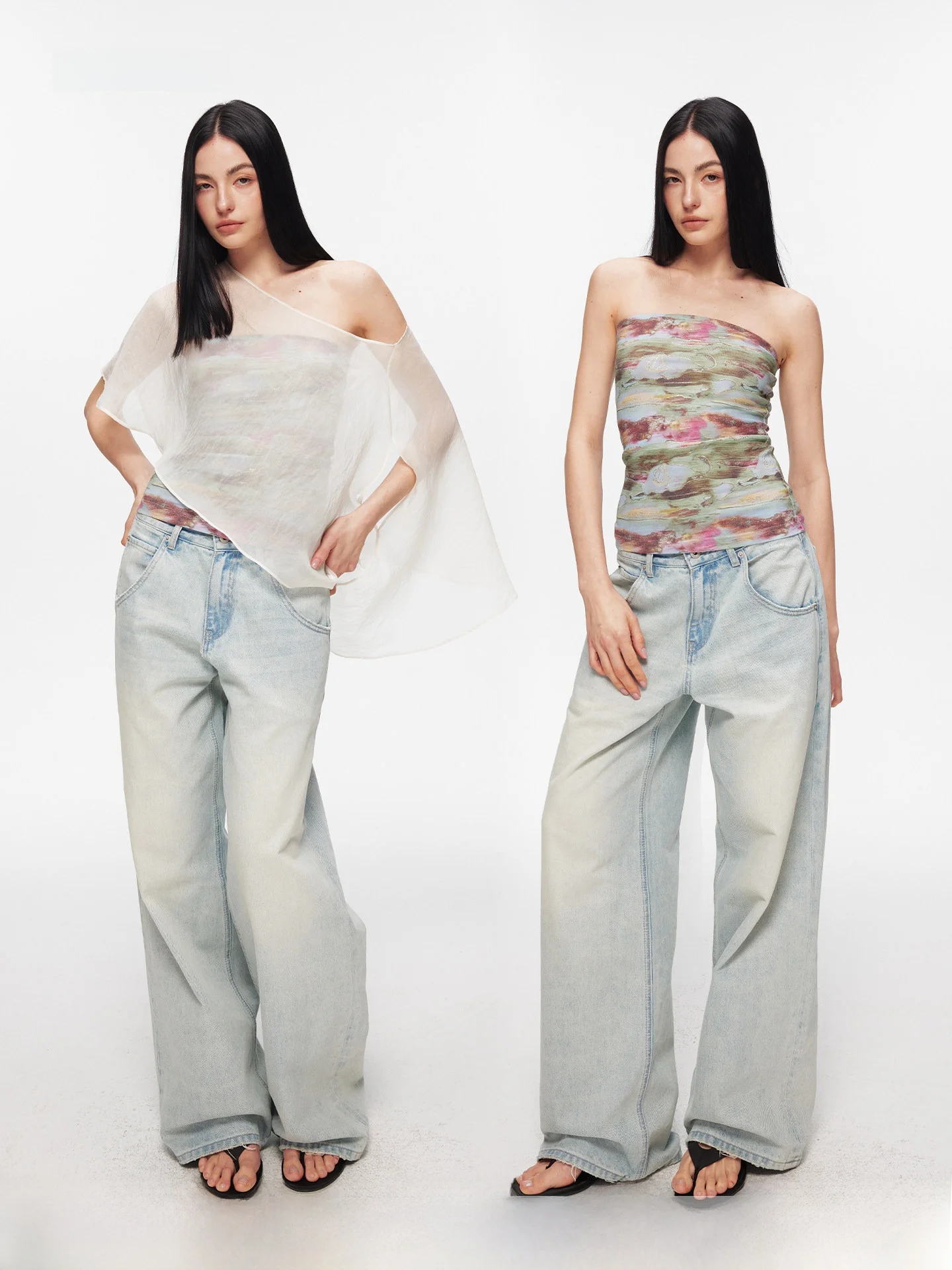 

Segi Silk Wool Lotus Oil Painting Strapless Multi-wear Asymmetric Shawl Set Women's Versatile Top Spring Abstract Pattern