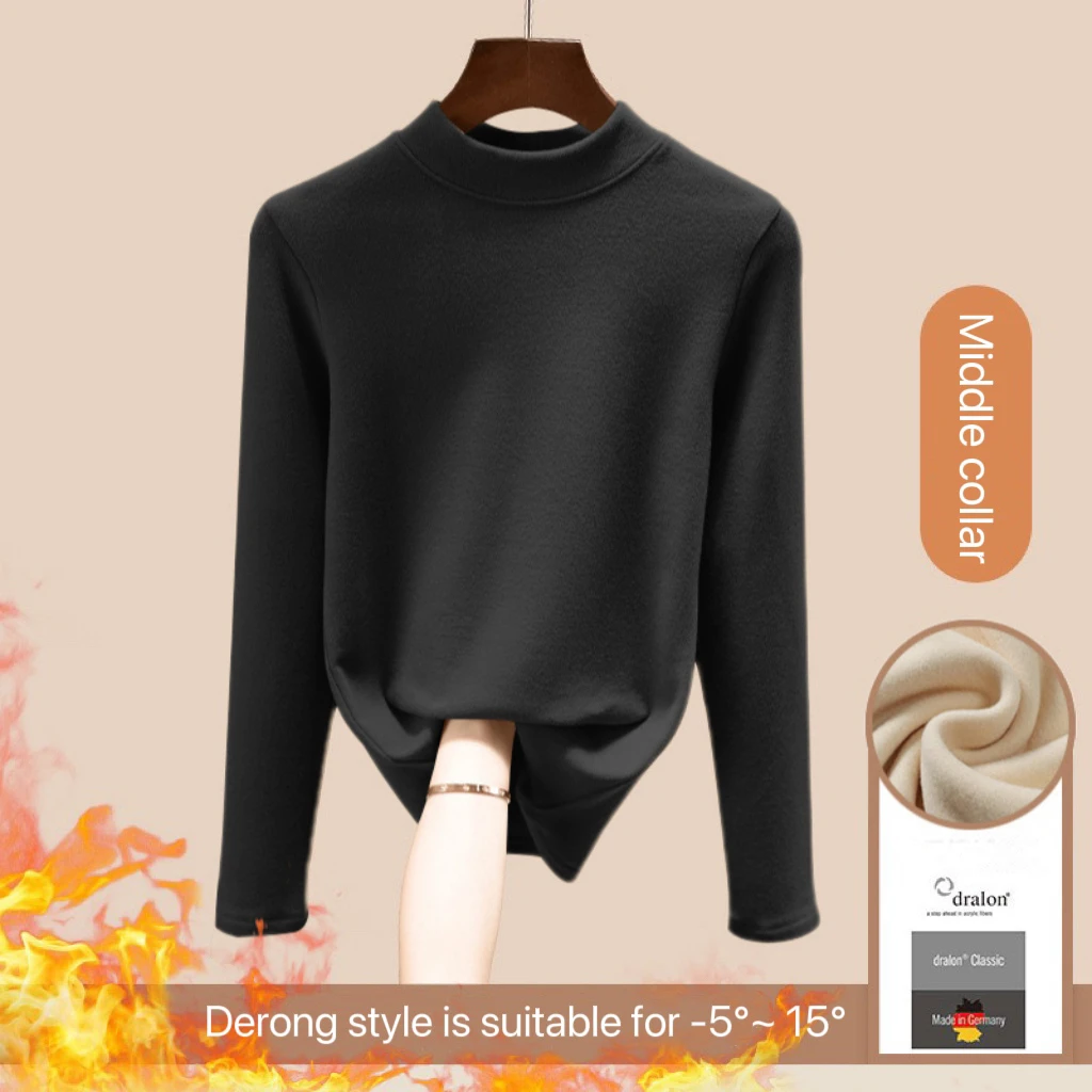 1 Uds. Camiseta de manga larga de Otoño Invierno para mujer, ropa interior térmica de terciopelo grueso, Top ajustado a la moda, nuevo estilo, Top de cuello redondo