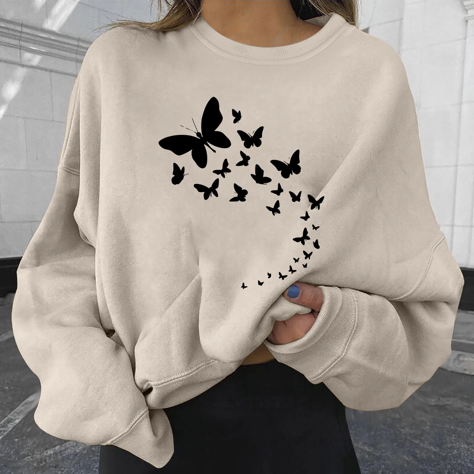 

Womens Size Large Hoodies Sweatshirts For Women Short Crewneck Long Sleeve Loose Print Blouse Pullover Top Snap Hoodie