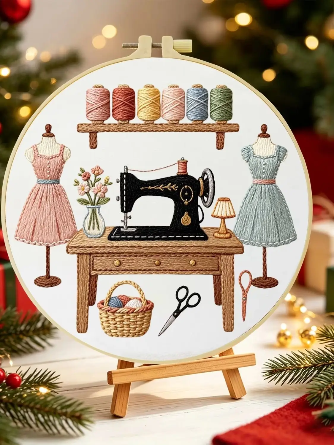 1 Set Nähmaschinen-Kleider DIY-Stickerei-Set für Anfänger, Stick-Starter-Kit, Kreuzstich-Kunstgeschenk, Nadelarbeiten – Detail 1