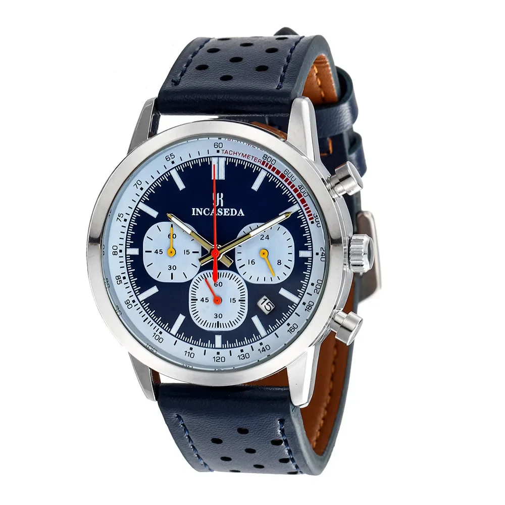 Hot Selling Multi-functional Quartz Watch Business Men Three-Eye Chronograph‌ Date Window Leather Creative Design Wristwatch