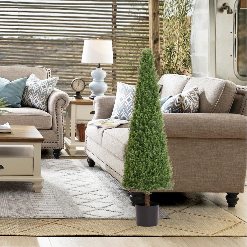 

Искусственные конические кедровые деревья-топиарии 120 см, реалистичные имитации вечнозеленых кустарников для декора крыльца и сада, 2 шт./компл.