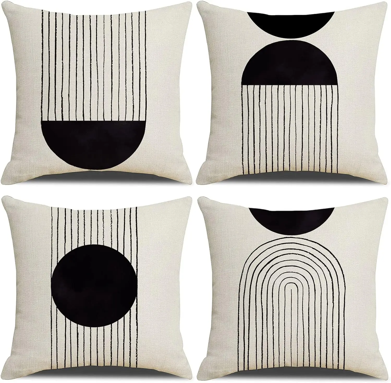 

4Pcs Minimalist Throw Pillow Covers, Black Geometric Line Print Cushion Cases for Patio Bench Balcony Outdoor Seating Decor