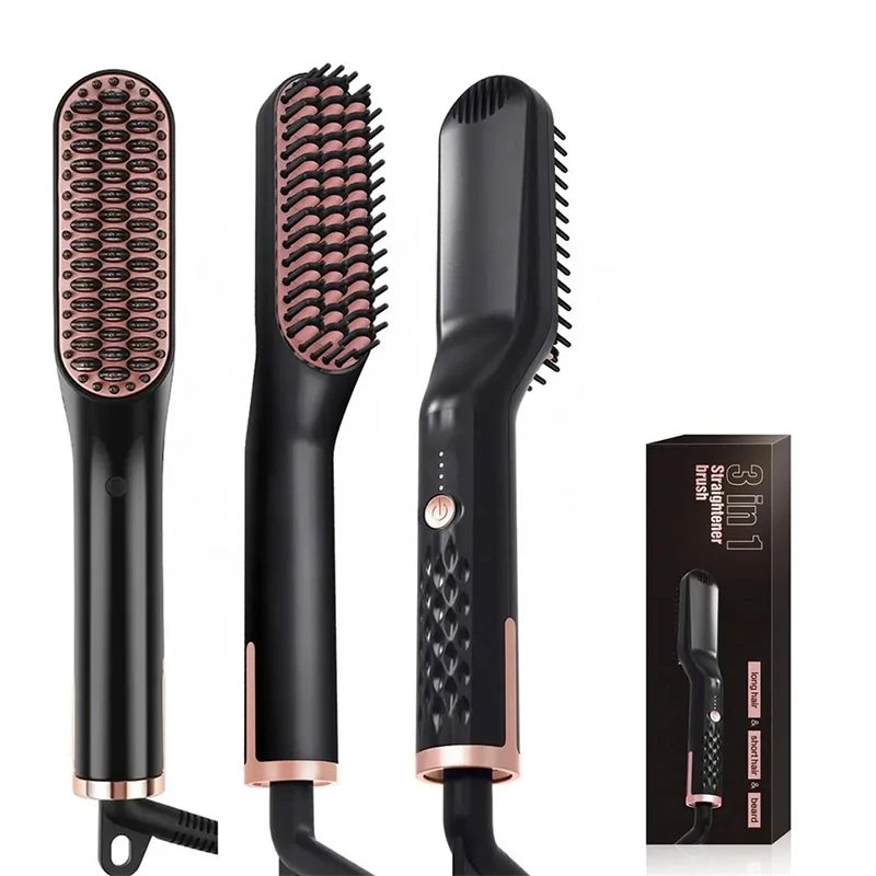 Portable dual-function electric comb and brush straightening device with quick-heating ceramic plate styling tool for home use