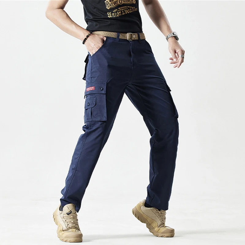 

Autumn Work Pants Men Multi-pockets Cargo Trousers Casual Wear-resistant Workwear Spring Straight Pant Outdoor Hiking Trousers