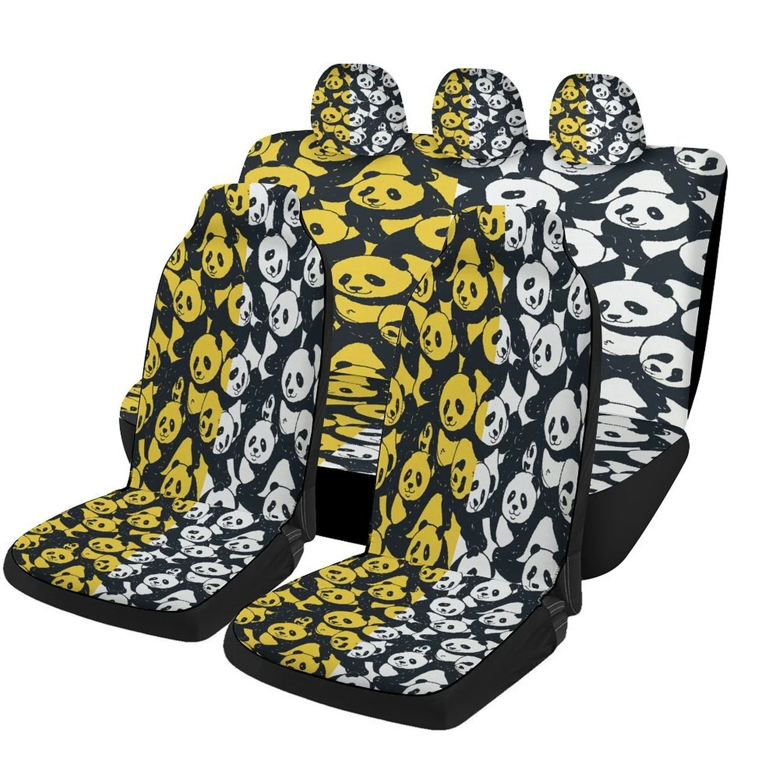 

Panda Pattern Car Seat Cover Set - Trendy Novelty High-Quality Full Set For 2 Front & Rear Seats, Machine Washable, All-Season P