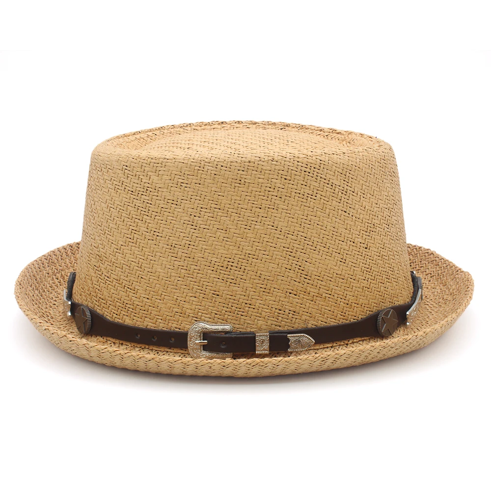 Men Women Straw Pork Pie Hats Summer Sunhat Boater Caps Sailor Sombrero Beach Fedora Trilby Outdoor Travel US Size 7 1/4 UK L