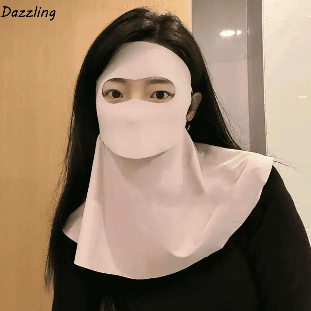 

Thin Breathable Full-Face Sunscreen Veil Summer UPF 50+ Ice Silk Face Cover Anti UV Outdoor Neck Wrap Cover Cycling