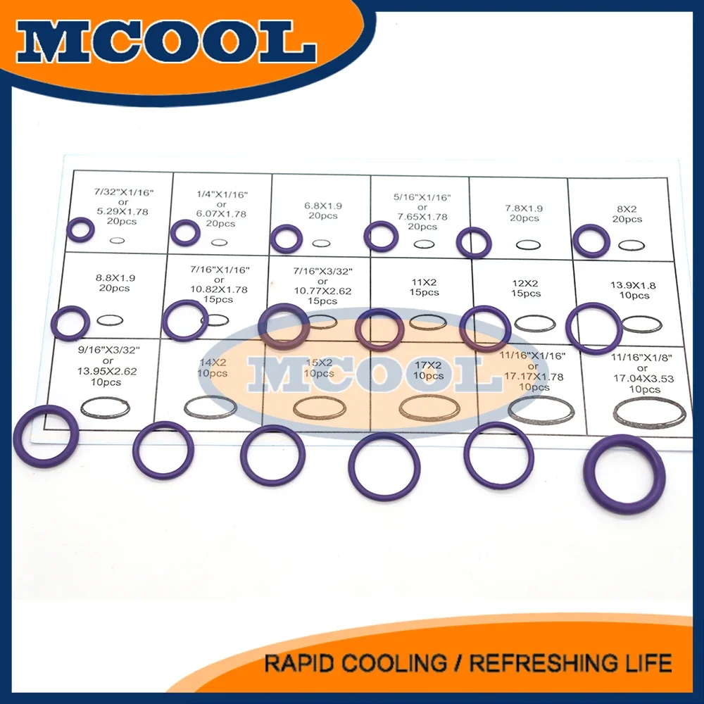 Peças de carro ar condicionado arruela de borracha variedade 270 pc/set para r22 r134a roxo vedação o-ring juntas 18 tamanhos peças padrão