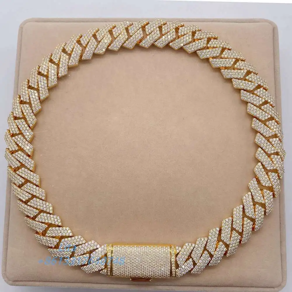 Luxury Miami Pass Diamond Tester Vvs Moissanite Diamond Hand Setting 925 Sterling Silver Wholesale Cuban Link Chain.