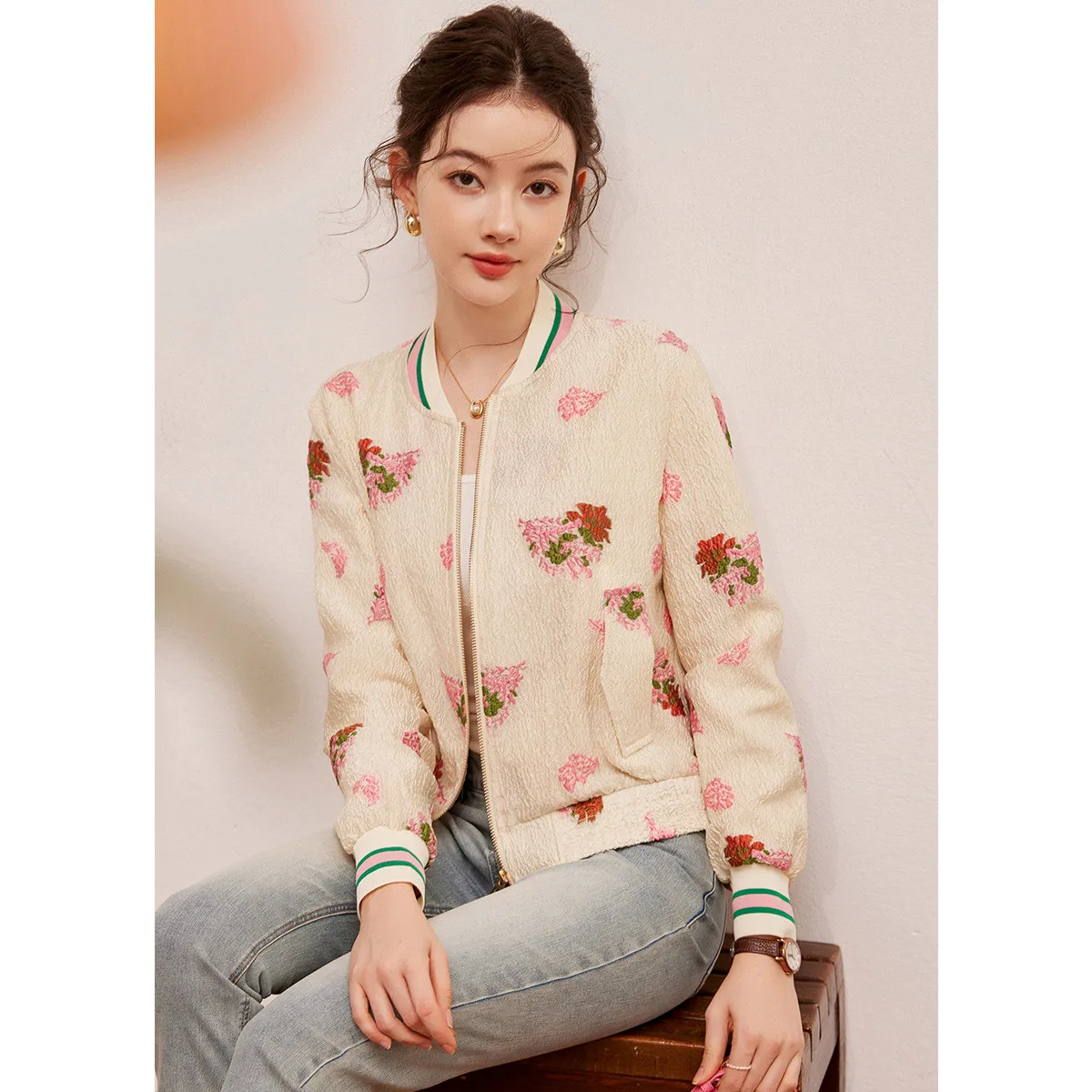 LOUISYAO Jacquard Original Design Jacket Women 2025 Spring Autumn Casual Non Stretch Coat Chic Streetwear Outerwear